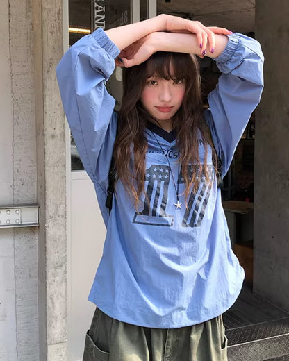 Nylon Print V-neck Shirt BU0142