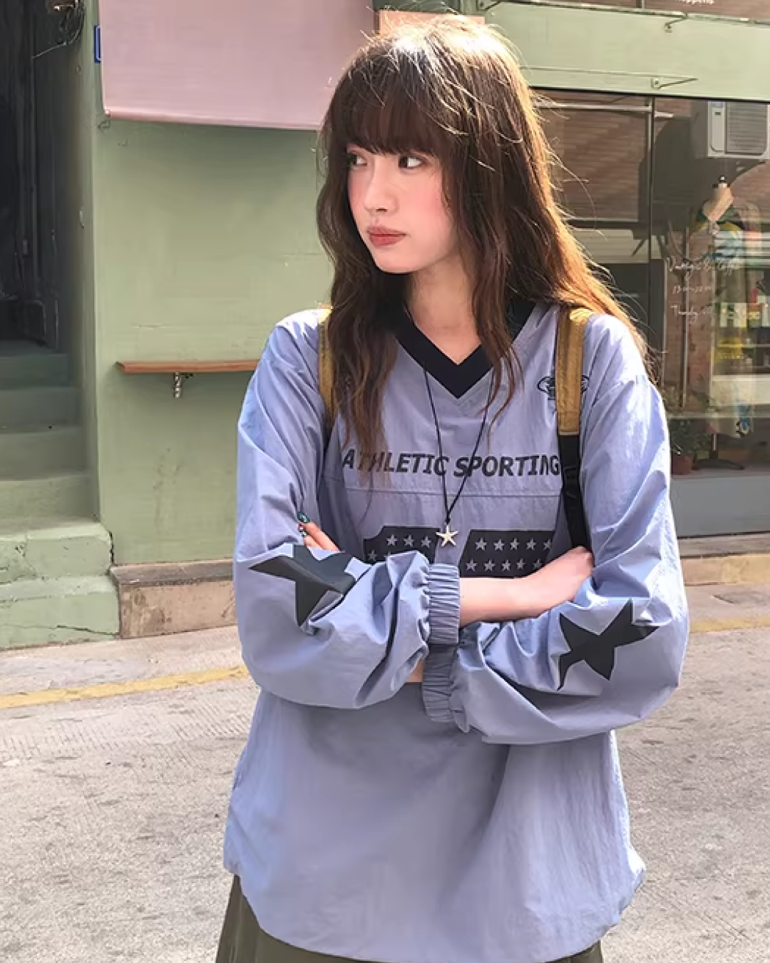 Nylon Print V-neck Shirt BU0142