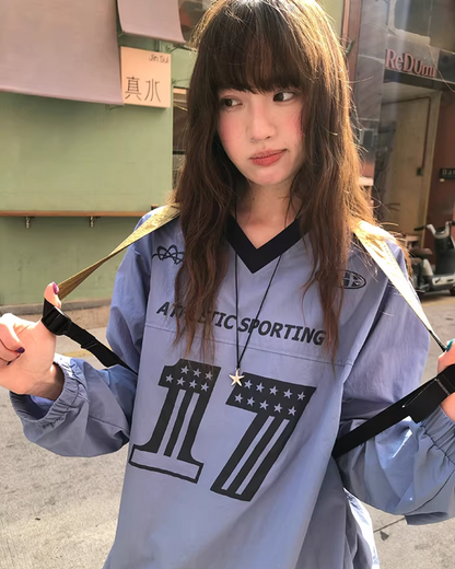 Nylon Print V-neck Shirt BU0142