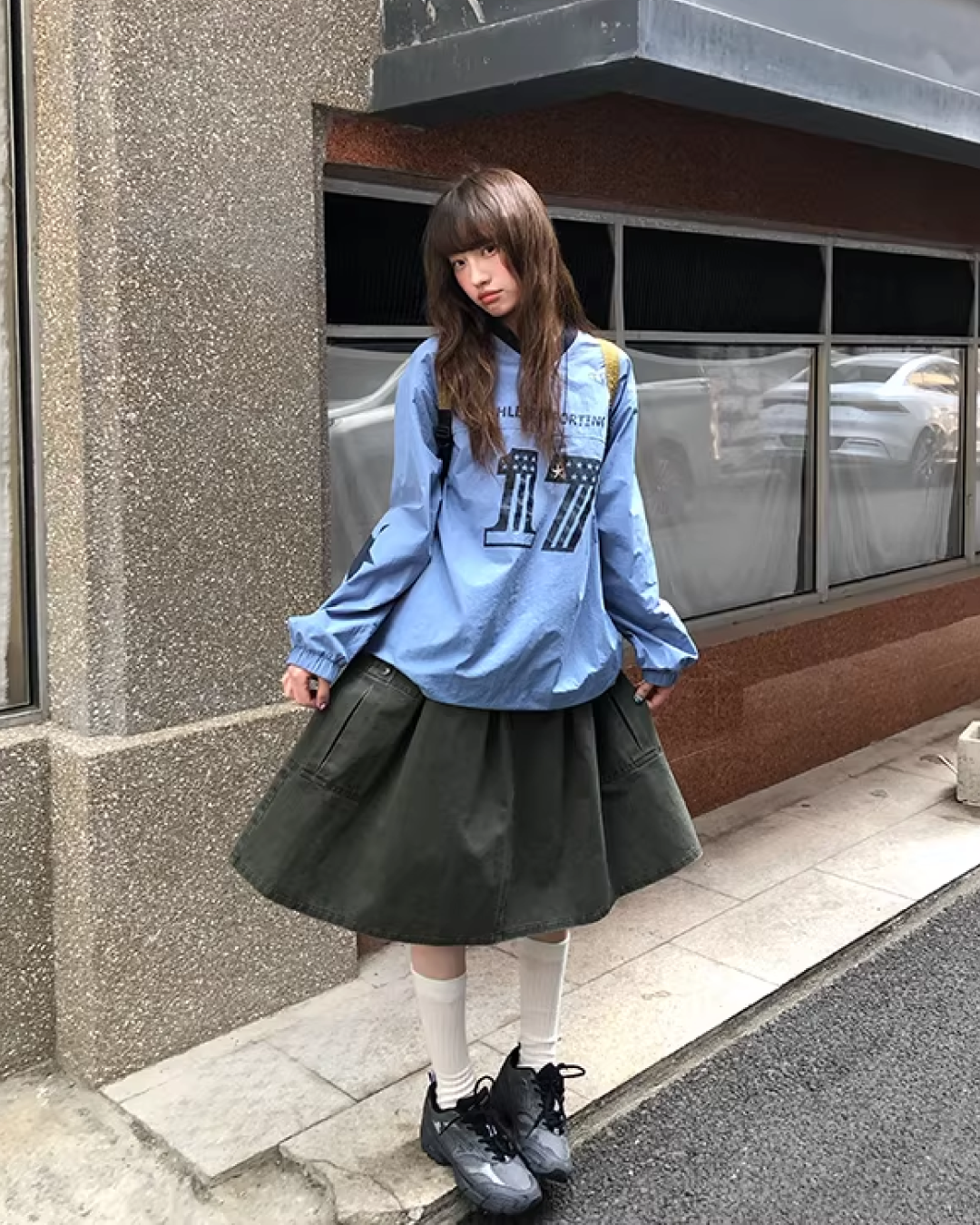 Nylon Print V-neck Shirt BU0142