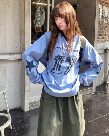 Nylon Print V-neck Shirt BU0142