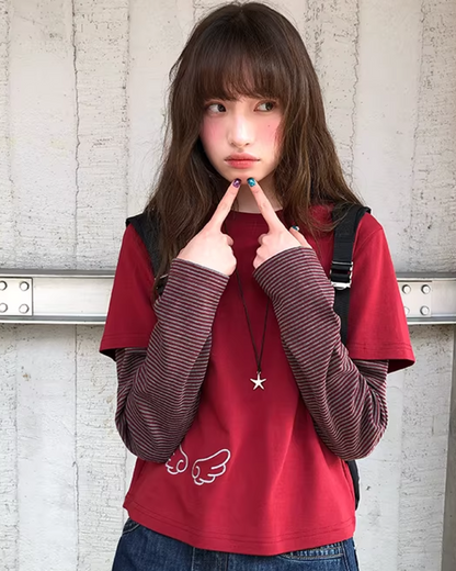 Border Layered Print T-Shirt BU0144