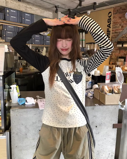 Dot Print Raglan Sleeve T-Shirt BU0146