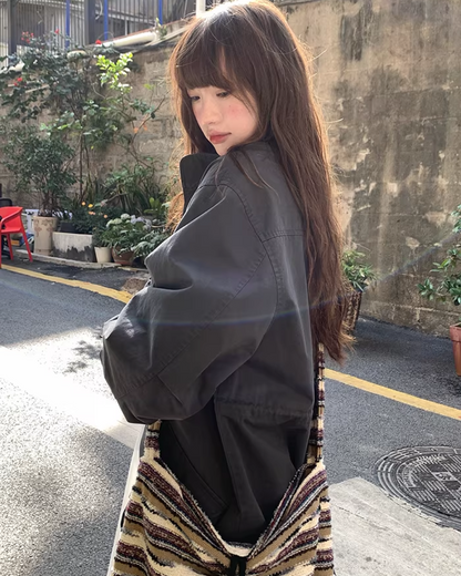 Gray Zip Button Outer  BU0155