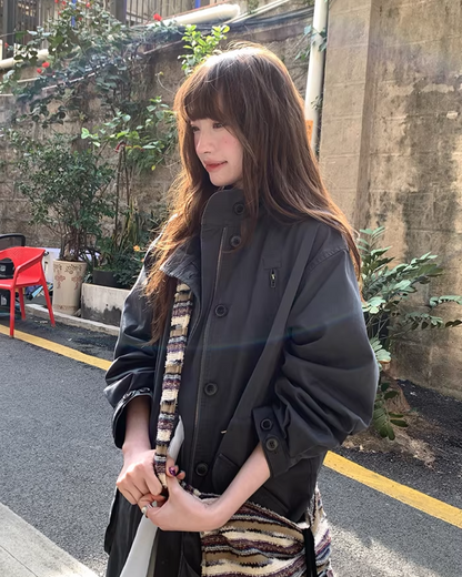 Gray Zip Button Outer  BU0155