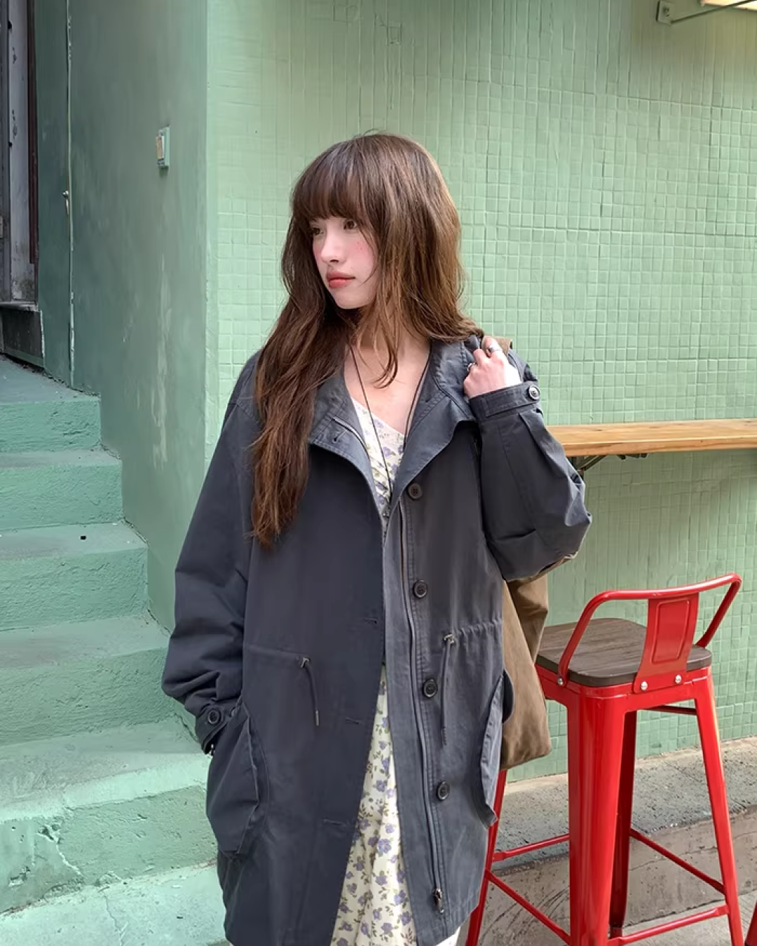 Gray Zip Button Outer  BU0155