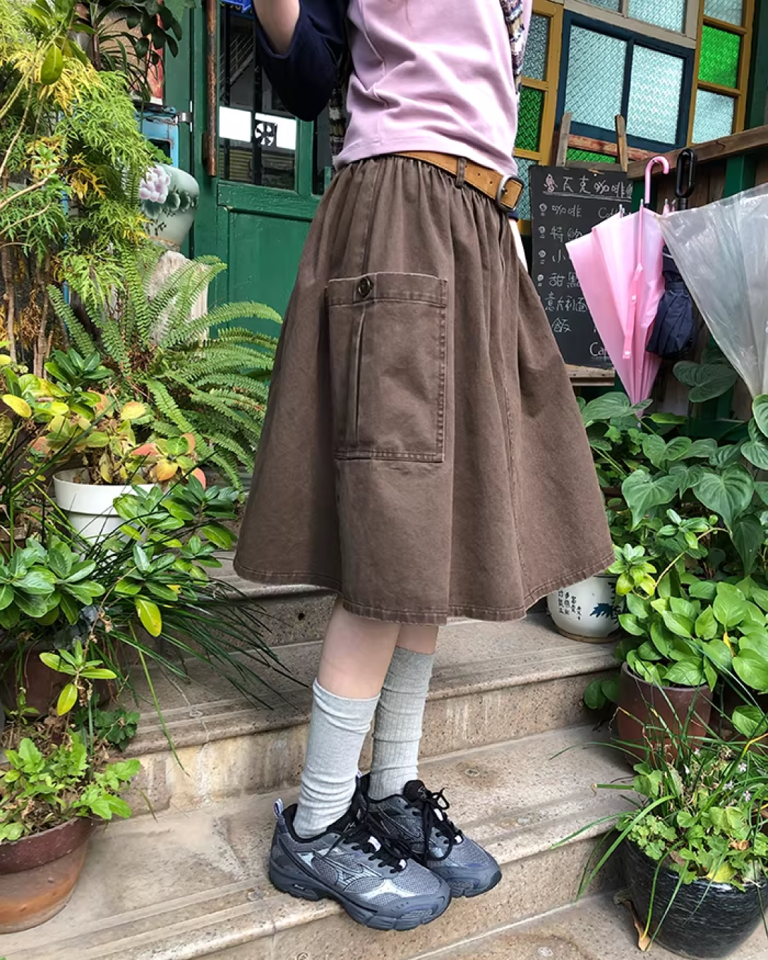 Side Pocket Middle Skirt  BU0157