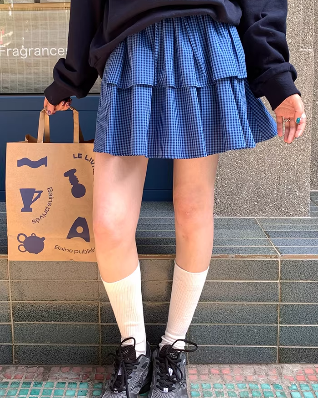 Double Layered Blue Check Skirt  BU0158