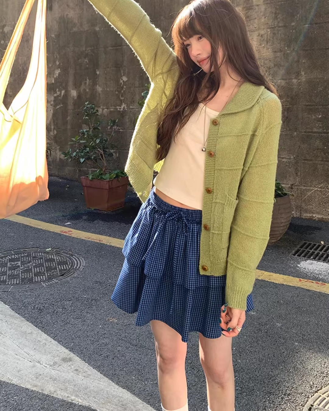 Double Layered Blue Check Skirt  BU0158