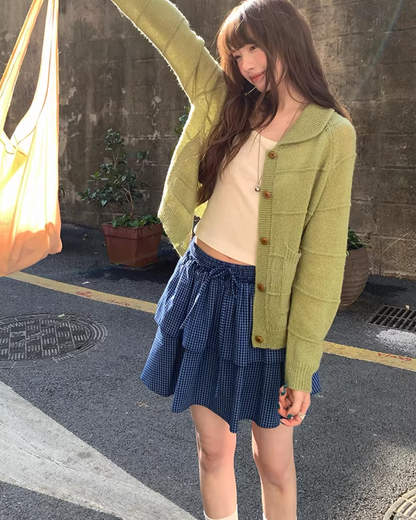 Double Layered Blue Check Skirt  BU0158