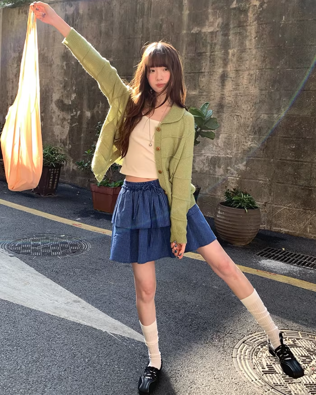 Double Layered Blue Check Skirt  BU0158