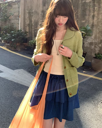 Double Layered Blue Check Skirt  BU0158