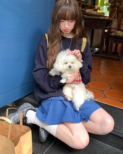 Double Layered Blue Check Skirt  BU0158