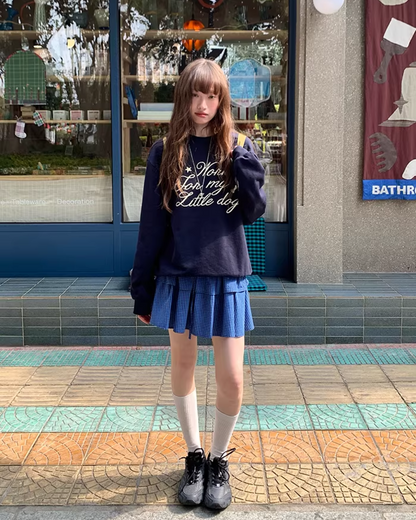 Double Layered Blue Check Skirt  BU0158