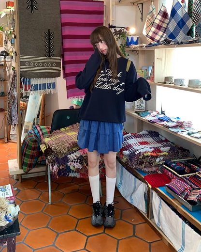 Double Layered Blue Check Skirt  BU0158