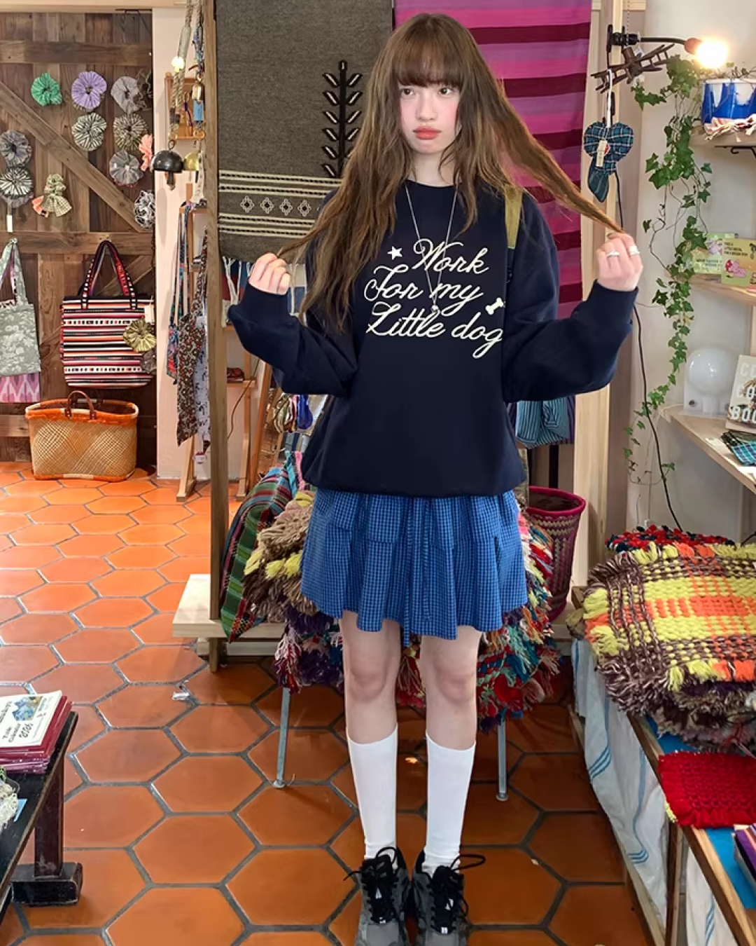 Double Layered Blue Check Skirt  BU0158