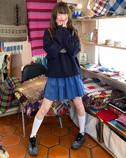 Double Layered Blue Check Skirt  BU0158