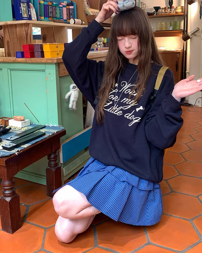 Double Layered Blue Check Skirt  BU0158