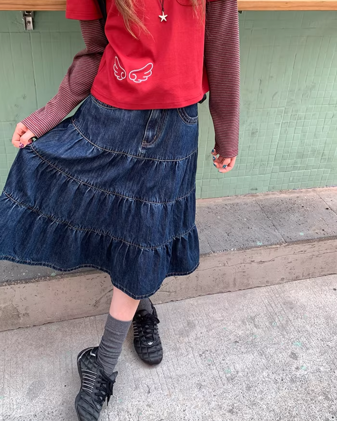 Retro Wash Denim Skirt  BU0159