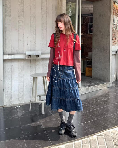 Retro Wash Denim Skirt  BU0159