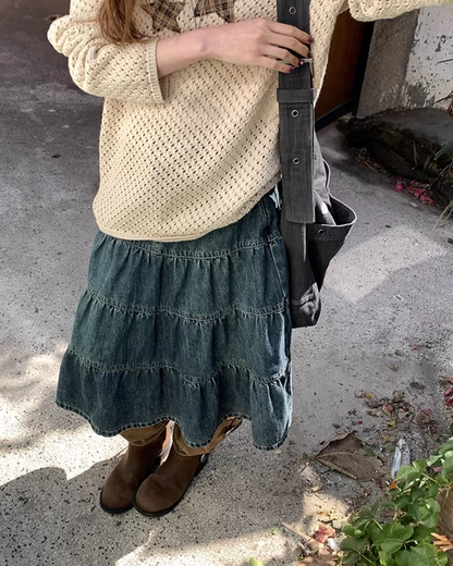 Retro Wash Denim Skirt  BU0159