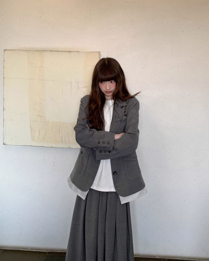 Lace Layerd Jacket & Pleated Long Skirt BU0168