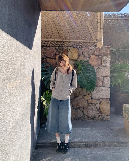 Off-shoulrer Zip Sweatshirt BU0170