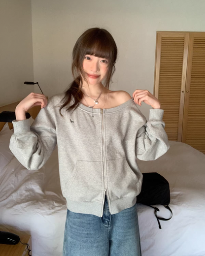 Off-shoulrer Zip Sweatshirt BU0170
