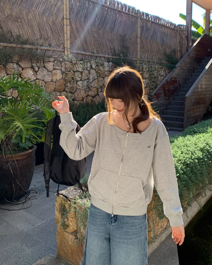 Off-shoulrer Zip Sweatshirt BU0170