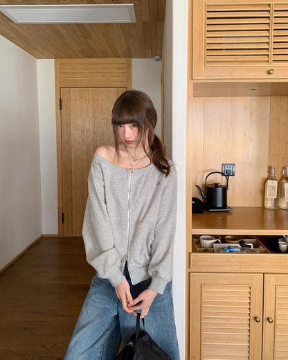 Off-shoulrer Zip Sweatshirt BU0170