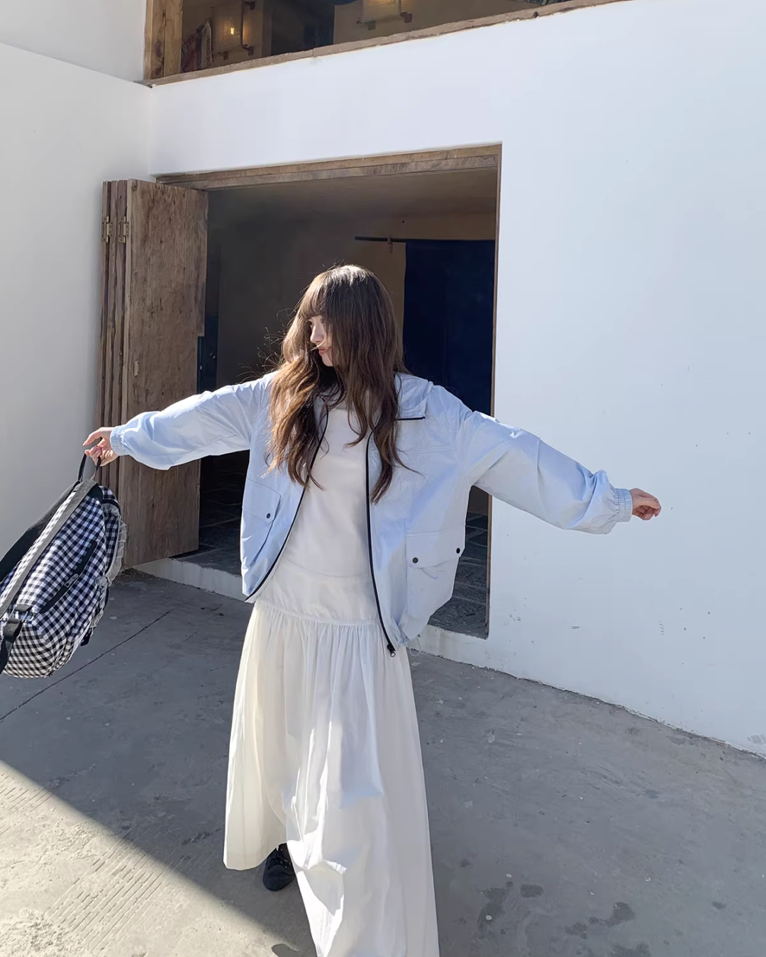 Lightblue Check Zip Outer BU0171