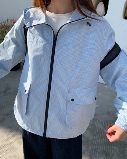 Lightblue Check Zip Outer BU0171