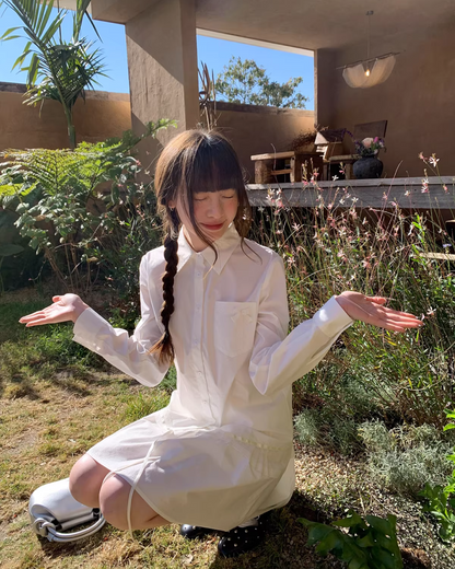 Chest Ribbon White Shirt BU0172