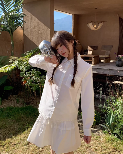 Chest Ribbon White Shirt BU0172