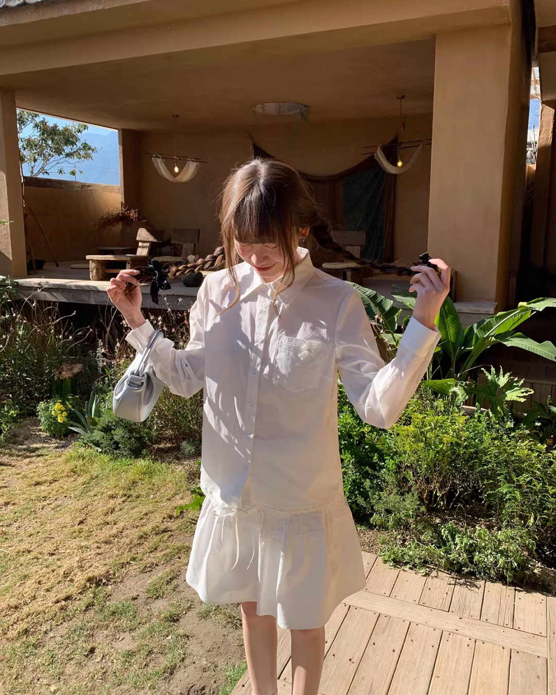 Chest Ribbon White Shirt BU0172