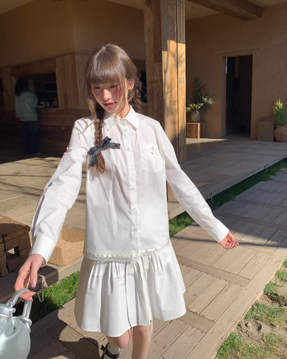 Chest Ribbon White Shirt BU0172