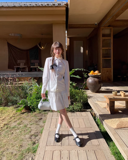 Chest Ribbon White Shirt BU0172