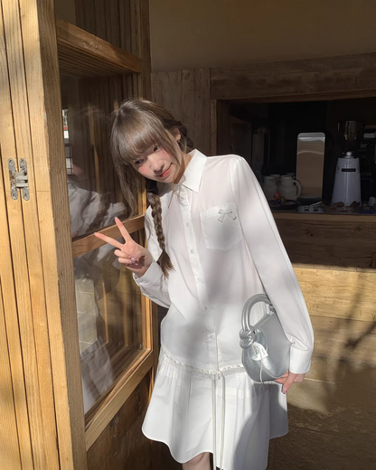 Chest Ribbon White Shirt BU0172