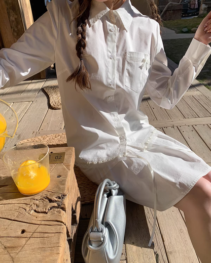 Chest Ribbon White Shirt BU0172