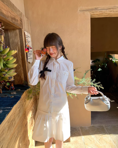 Chest Ribbon White Shirt BU0172