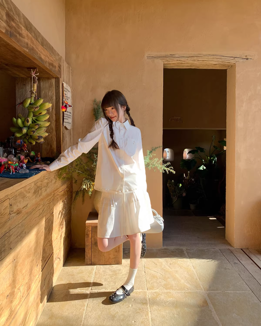 Chest Ribbon White Shirt BU0172