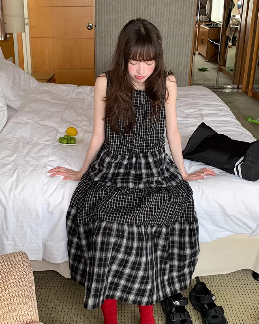 Two Types of Check Patterns Dress BU0173