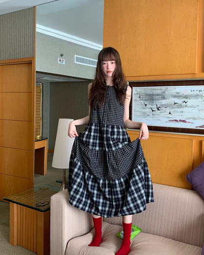 Two Types of Check Patterns Dress BU0173