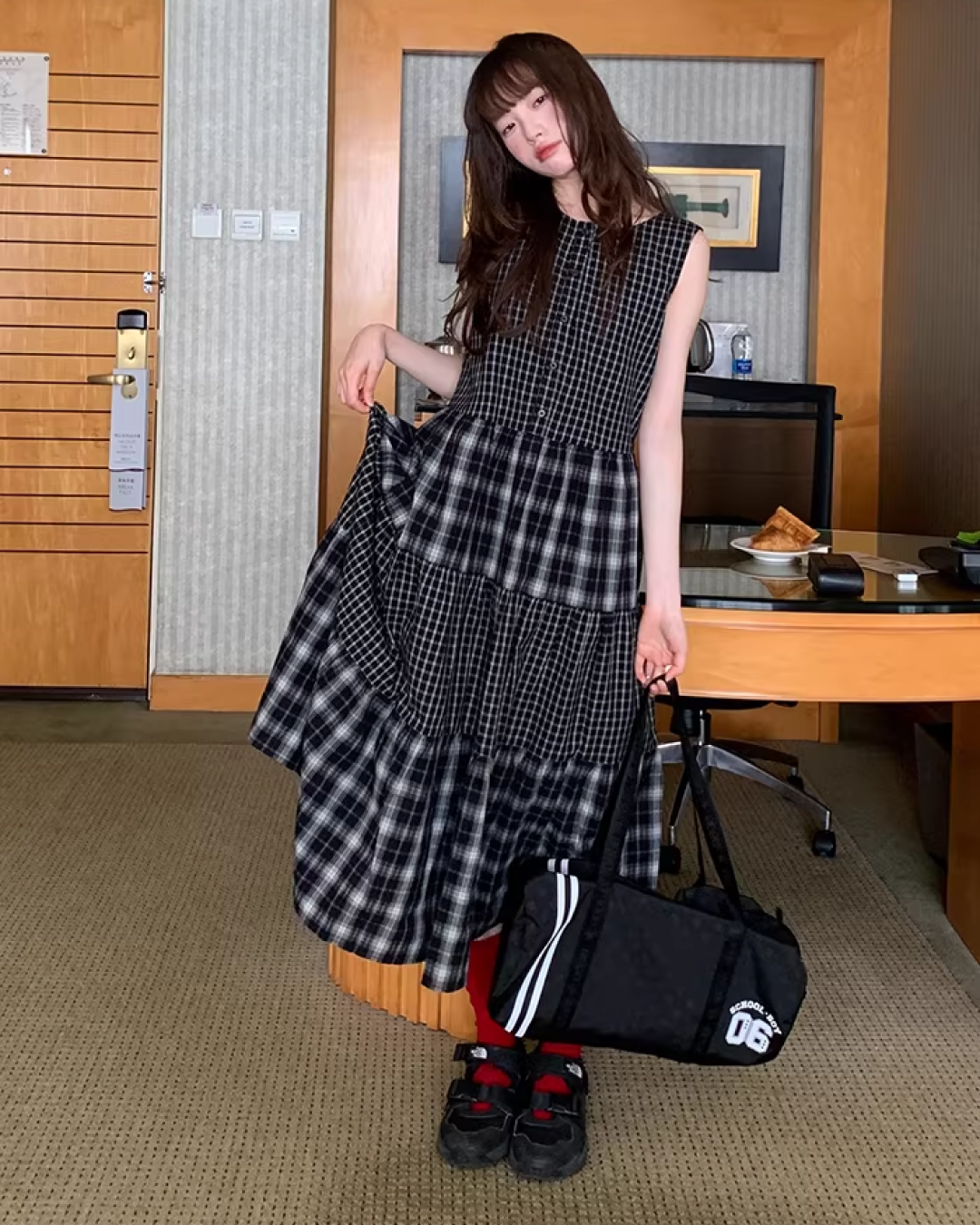 Two Types of Check Patterns Dress BU0173