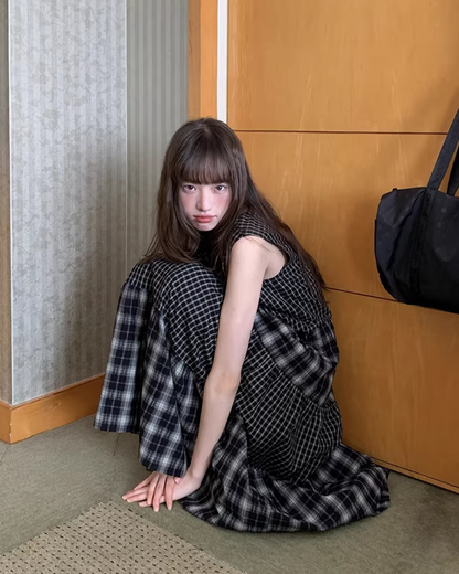 Two Types of Check Patterns Dress BU0173