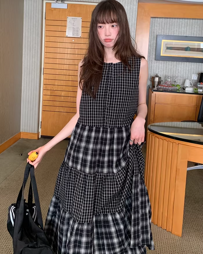 Two Types of Check Patterns Dress BU0173