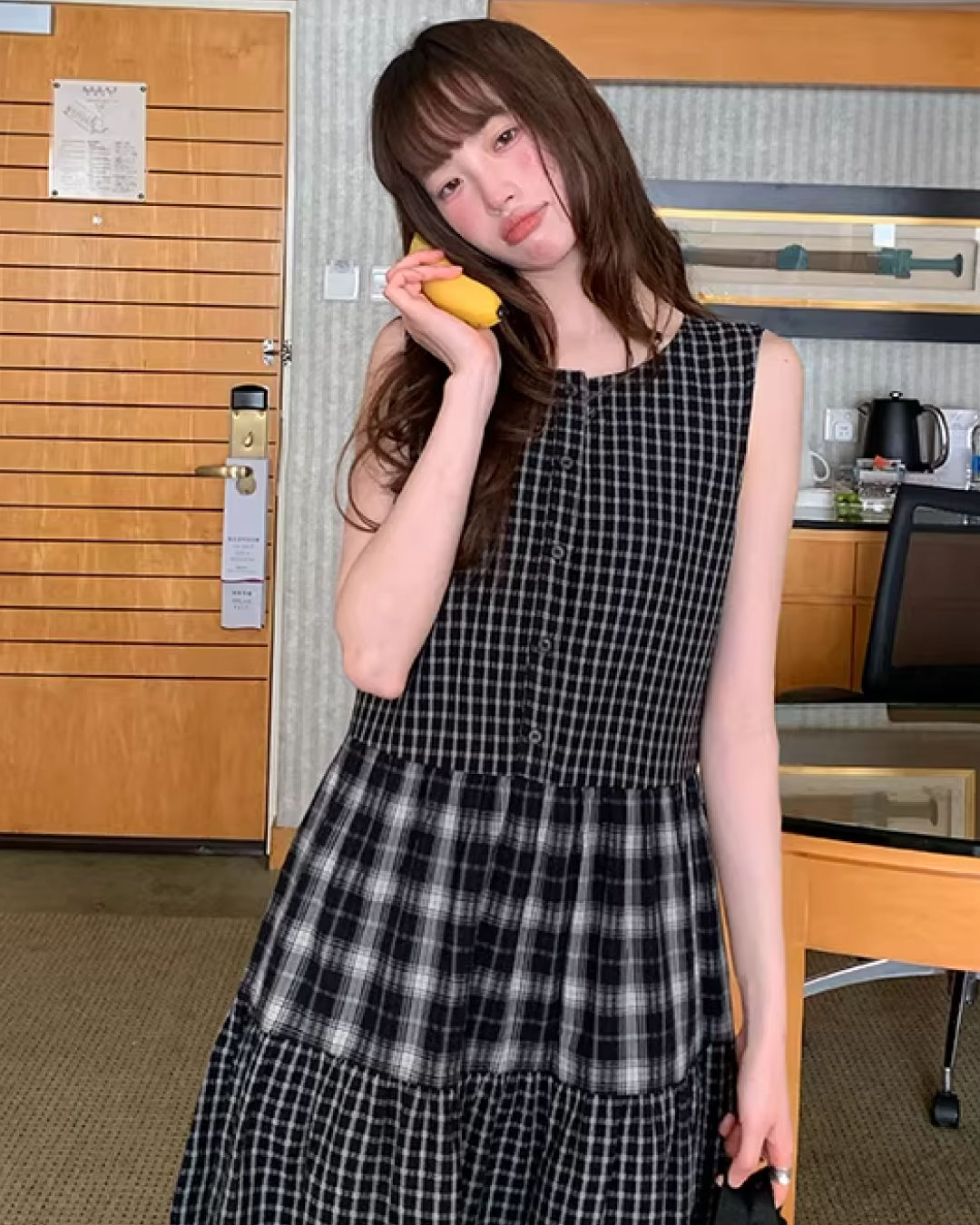 Two Types of Check Patterns Dress BU0173