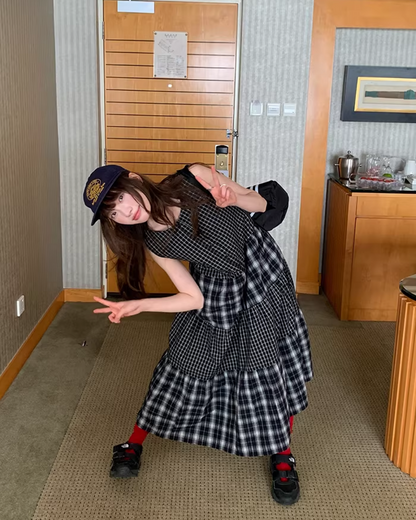 Two Types of Check Patterns Dress BU0173