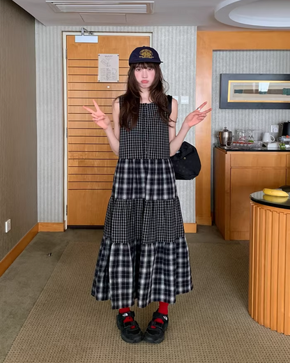 Two Types of Check Patterns Dress BU0173