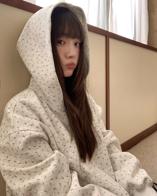Flower Printed Zip Hoodie BU0177